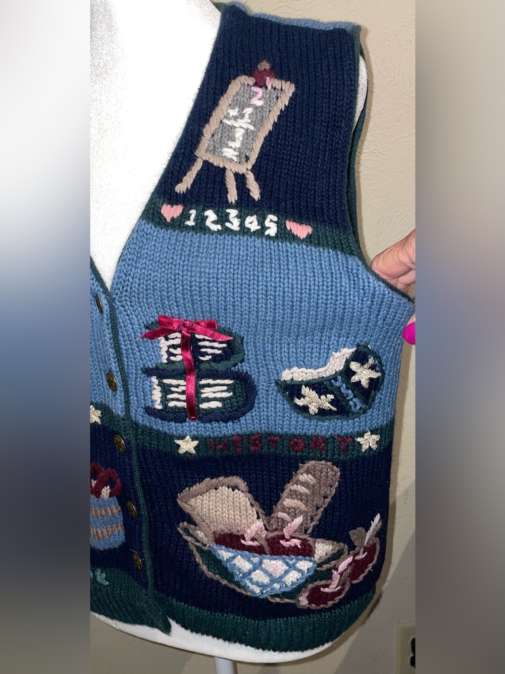 Christopher Banks Women Size L Vintage Blue Teacher Sweater Vest Back To School - Picture 4 of 9